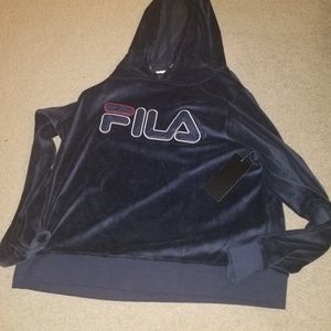Fila Hoodie Pull Over Blue Velour New Size XXL